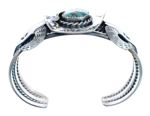 Authentic Sterling Silver Navajo Cow Skull Turquoise Cuff Bracelet AX123865